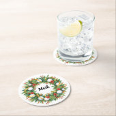 Golf Christmas Wreath with Golfer Name ラウンドペーパーコースター (インサイチュ)