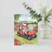  Golf ChristmasSanta driving golf cart シーズンポストカード (スタンド正面)