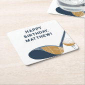 Golf Club and Ball Personalized Golfers Birthday スクエアペーパーコースター (アングル)