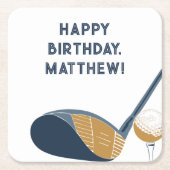 Golf Club and Ball Personalized Golfers Birthday スクエアペーパーコースター (正面)
