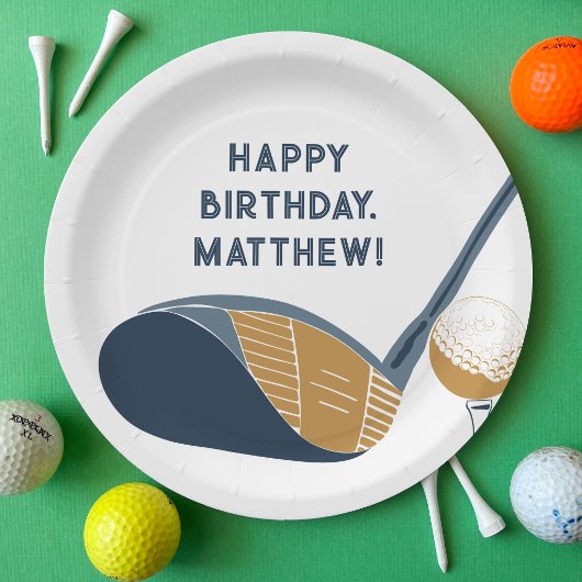 Golf Club and Ball Personalized Golfers Birthday ペーパープレート