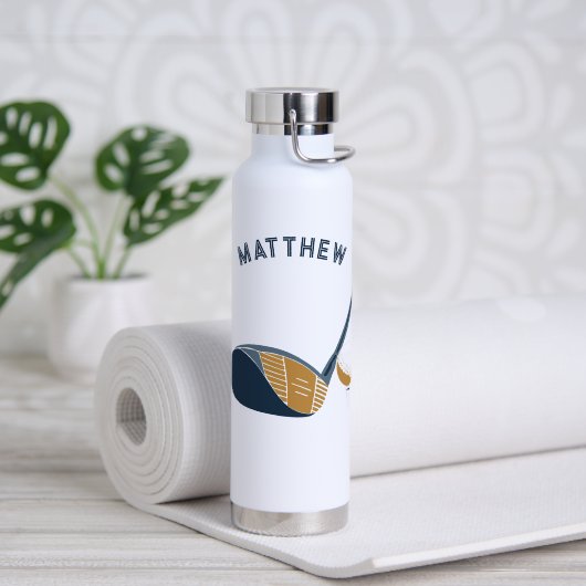 Golf Club and Ball Personalized Golfers Name ウォーターボトル (ヨガ (回転後))
