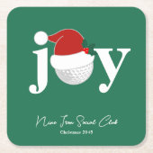 Golf Club Holiday Joy Typography Festive Green スクエアペーパーコースター (正面)