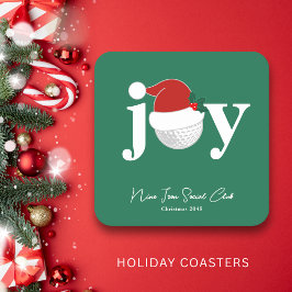 Golf Club Holiday Joy Typography Festive Green スクエアペーパーコースター