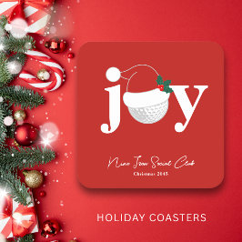 Golf Club Holiday Joy Typography Festive Red スクエアペーパーコースター