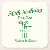 Golf Clubs Themed Par Tee 50th Birthday Party スクエアペーパーコースター (正面)