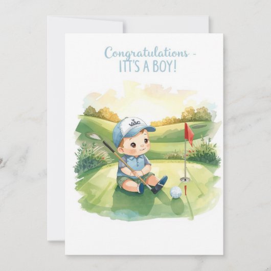 Golf Congratulations It’s a Boy Card | Baby Golfer 招待状 (正面)
