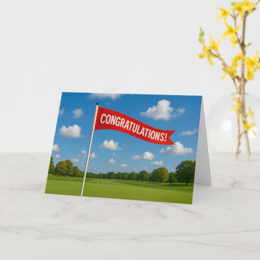 Golf congratulations with golf flag on green grass カード (黄色い花)