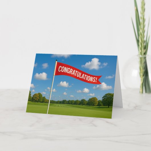 Golf congratulations with golf flag on green grass カード (正面)