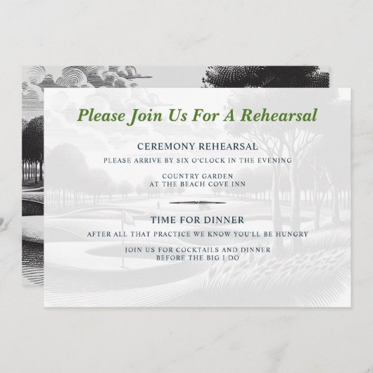 Golf Couple Wedding Rehearsal 招待状 (正面/裏面)