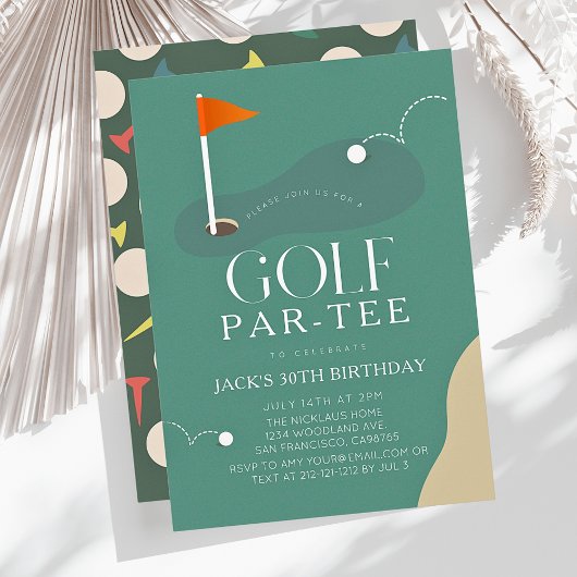 Golf Course Fairway Flag Adult Birthday Par-Tee 招待状