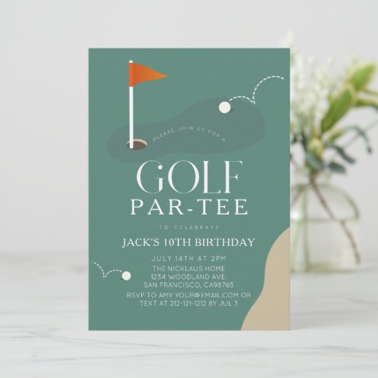 Golf Course Fairway Flag Kid's Birthday Par-Tee 招待状 (スタンド正面)