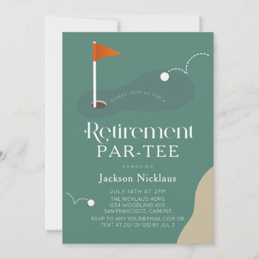 Golf Course Fairway Flag Retirement Par-Tee 招待状 (正面)