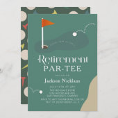 Golf Course Fairway Flag Retirement Par-Tee 招待状 (正面/裏面)