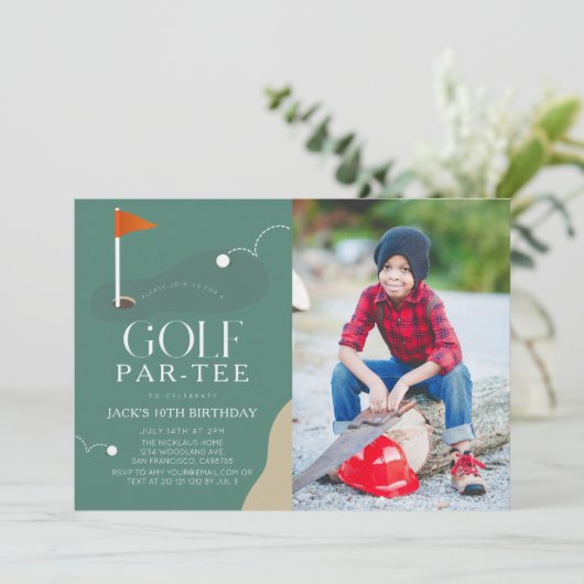 Golf Course Fairway Photo Kid's Birthday Par-Tee 招待状 (スタンド正面)