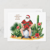 Golf Desert Christmas Cactus Santa Claus Golfer シーズンポストカード (正面/裏面)