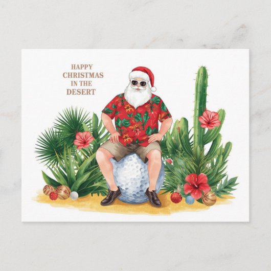 Golf Desert Christmas Cactus Santa Claus Golfer シーズンポストカード (正面)