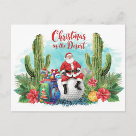 Golf Desert Christmas Cactus Santa Claus Golfer シーズンポストカード