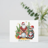 Golf Desert Christmas Cactus Santa Claus Golfer シーズンポストカード (スタンド正面)