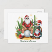 Golf Desert Christmas Cactus Santa Claus Golfer シーズンポストカード (正面/裏面)