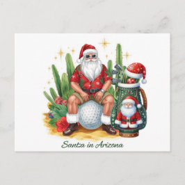 Golf Desert Christmas Cactus Santa Claus Golfer シーズンポストカード
