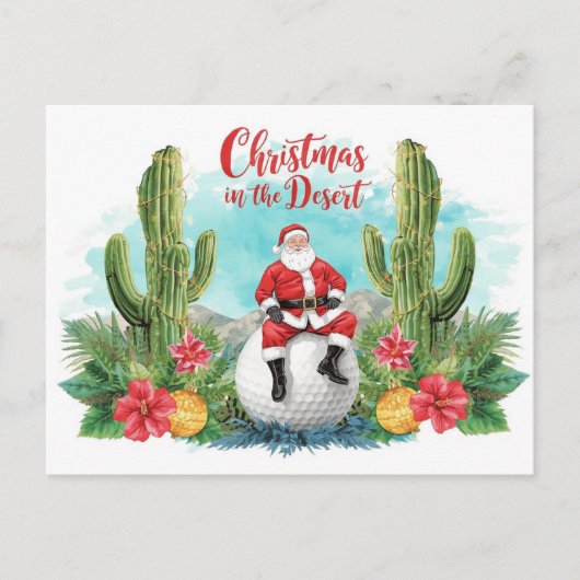 Golf Desert Christmas Cactus Santa Claus Golfer シーズンポストカード (正面)