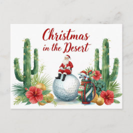 Golf Desert Christmas Cactus Santa Claus Golfer シーズンポストカード