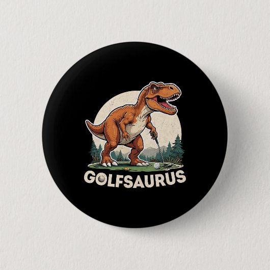 Golf Dinosaur Golfer T-rex Playing Golf Dino Golfi 缶バッジ (正面)
