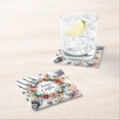 Golf Easter eggs balls and flower and equipment スクエアペーパーコースター (インサイチュ)