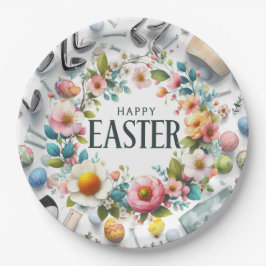 Golf Easter eggs balls and flower and equipment ペーパープレート