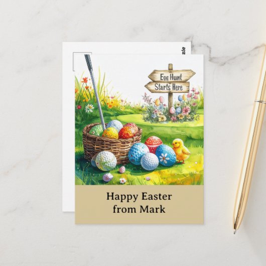 Golf Easter for golfer watercolor Spring ポストカード (正面/裏面インサイチュ)