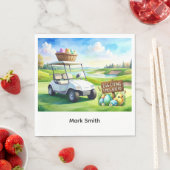 Golf easter holiday with golf cart and easter eggs スタンダードランチョンナプキン (インサイチュ)