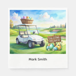 Golf easter holiday with golf cart and easter eggs スタンダードランチョンナプキン