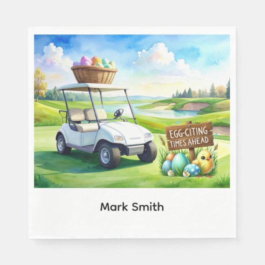 Golf easter holiday with golf cart and easter eggs スタンダードランチョンナプキン (正面)