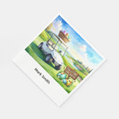 Golf easter holiday with golf cart and easter eggs スタンダードランチョンナプキン (角)