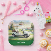 Golf Easter holiday with golf cart and easter eggs ペーパープレート (パーティー)