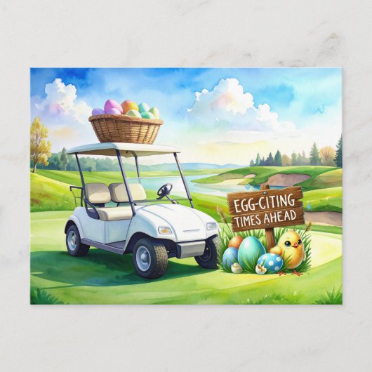 Golf easter holiday with golf cart and easter eggs ポストカード (正面)