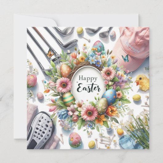 Golf easter with golf equipment with flower シーズンカード (正面)
