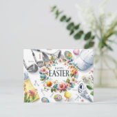 Golf easter with golf equipment with flower シーズンポストカード (スタンド正面)