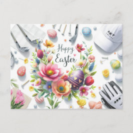 Golf easter with golf equipment with flower ポストカード