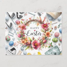 Golf easter with golf equipment with flower ポストカード