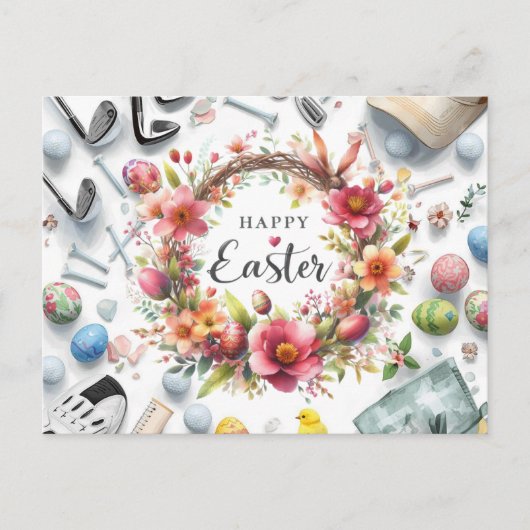 Golf easter with golf equipment with flower ポストカード (正面)