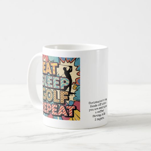 Golf Eat Sleep Repeat Pop Art Personalized コーヒーマグカップ (正面左)