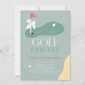 Golf Fairway Pink Flag Bow Girl's Birthday Par-Tee 招待状 (正面)