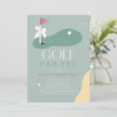 Golf Fairway Pink Flag Bow Girl's Birthday Par-Tee 招待状 (スタンド正面)