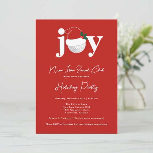 Golf Festive Holiday Party Joy Typography Red  招待状 (スタンド正面)