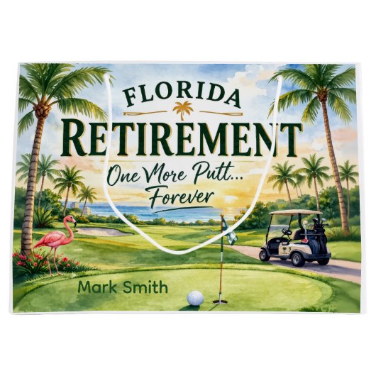 Golf Florida themed with flamingo retirement ラージペーパーバッグ (正面)