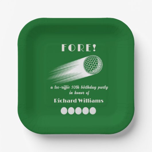 Golf Fore Tee-Riffic Green 50th Birthday Party ペーパープレート (正面)