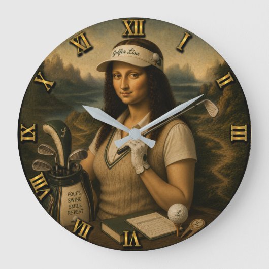 Golf Funny Mona Lisa ラージ壁時計 (正面)