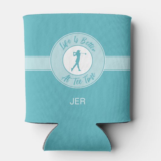 Golf Funny Saying Life Tee Time Monogram Teal 缶クーラー (裏面)